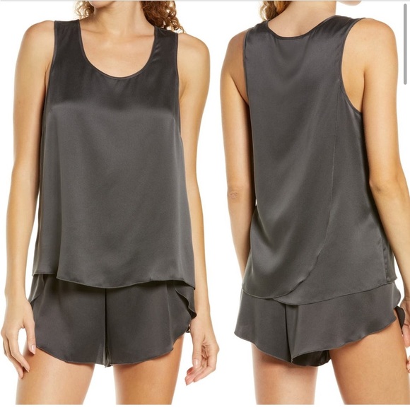 Lunya Tulip Set Washable Silk Grey Tank Top Shorts Matching XS Pjs Pajamas - Picture 1 of 17